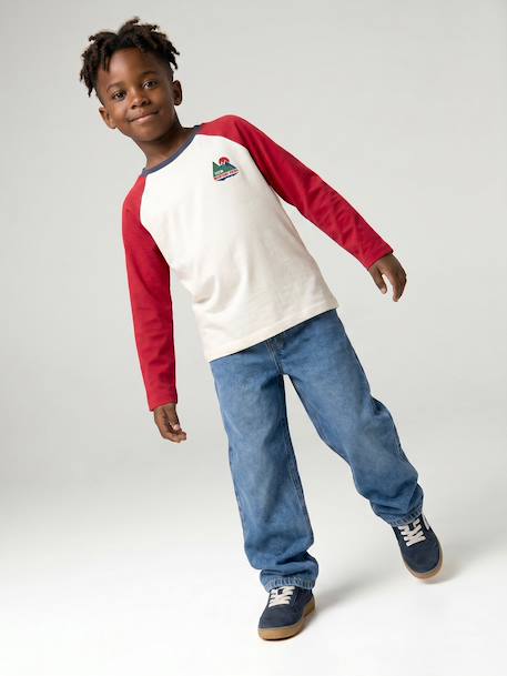 Long-sleeved T-shirt for boys bordeaux red+ochre+sage green 