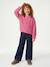 Long-sleeved round-neck jumper for girls ecru+navy blue+rose 
