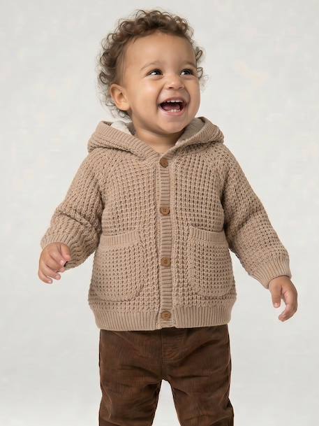 Baby hooded knitted cardigan marl beige 
