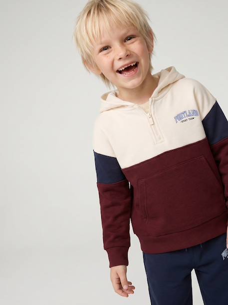 Boys' colour block hooded sweatshirt bordeaux red+red 