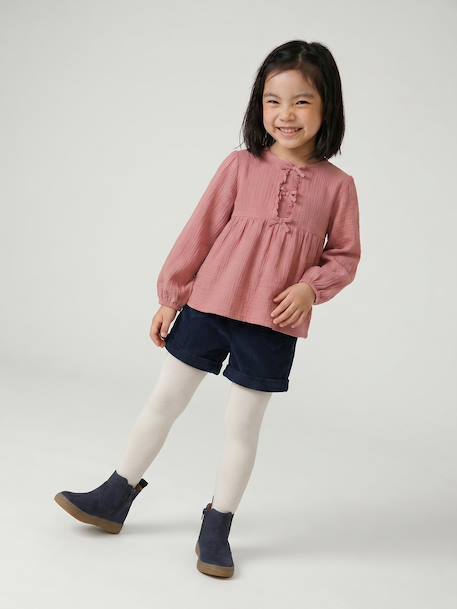 Long-sleeved blouse for girls blush+ecru 