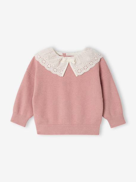 Long-sleeved jumper for baby girls mauve+mocha 