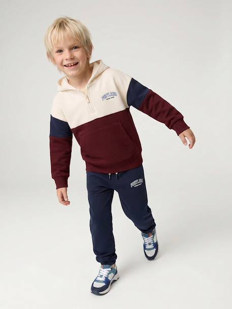 Boys' colour block hooded sweatshirt bordeaux red+red 