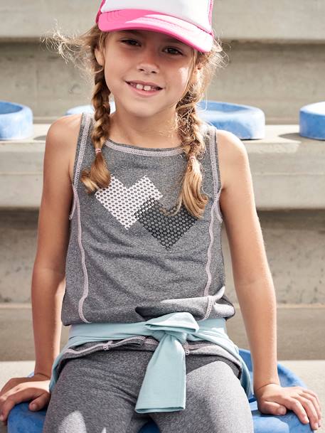 Sports Combo in Techno Fabric: Top + Leggings, for Girls Grey Anthracite 