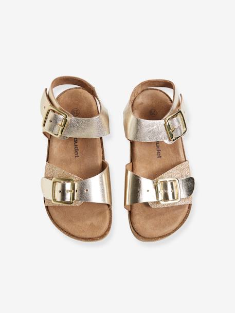 Foam Leather Sandals for Girls Gold+GREEN MEDIUM SOLID 