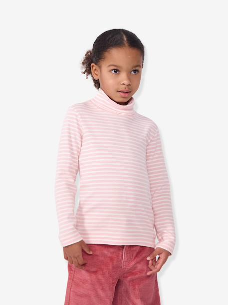 Striped roll-neck top for kids by PETIT BATEAU rose 