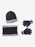 Hat, snood and gloves set for boys marl grey+night blue 