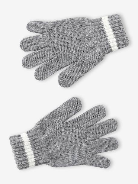 Hat, snood and gloves set for boys marl grey+night blue 