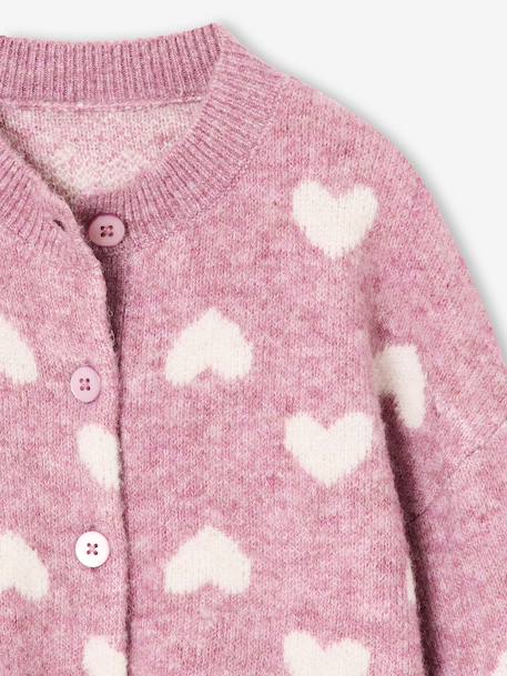 Cardigan with Jacquard Knit Hearts for Girls golden beige+lilac+old rose 