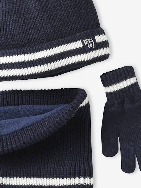 Hat, snood and gloves set for boys marl grey+night blue 