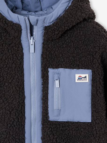 Reversible hooded jacket for boys fir green+grey blue 