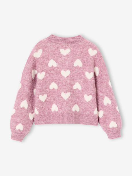 Cardigan with Jacquard Knit Hearts for Girls golden beige+lilac+old rose 