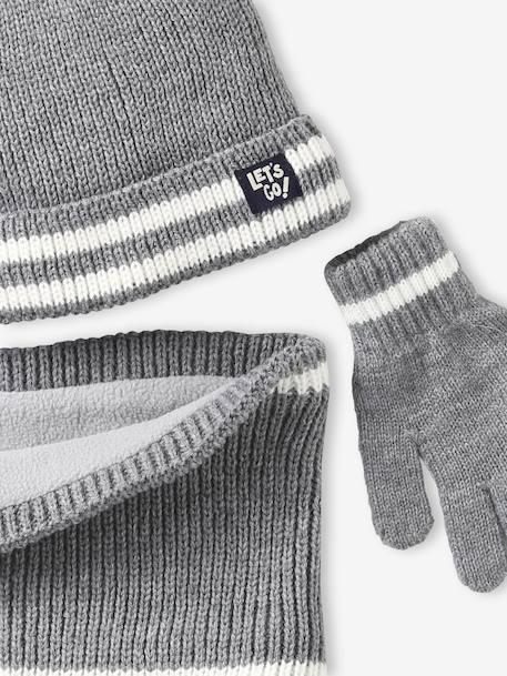 Hat, snood and gloves set for boys marl grey+night blue 