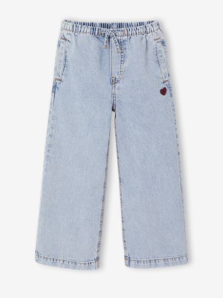 Wide-leg trousers for girls bleached denim+medium blue 