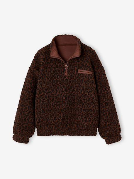 Sherpa sweatshirt with zipped high neck for girls chocolate 