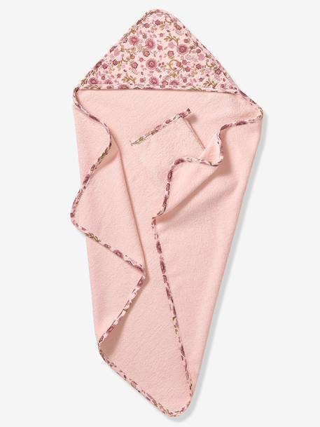 Hooded towel and mitt by LATIKA printed pink 