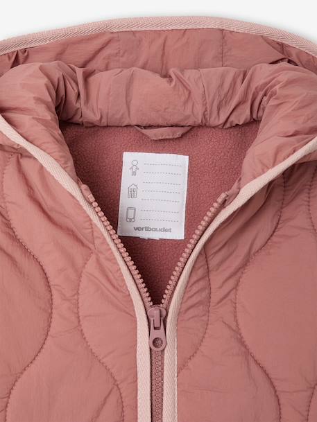 Lightweight puffer jacket for girls dusky pink+vanilla 