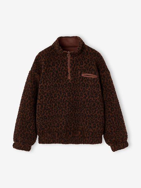 Sherpa sweatshirt with zipped high neck for girls chocolate 