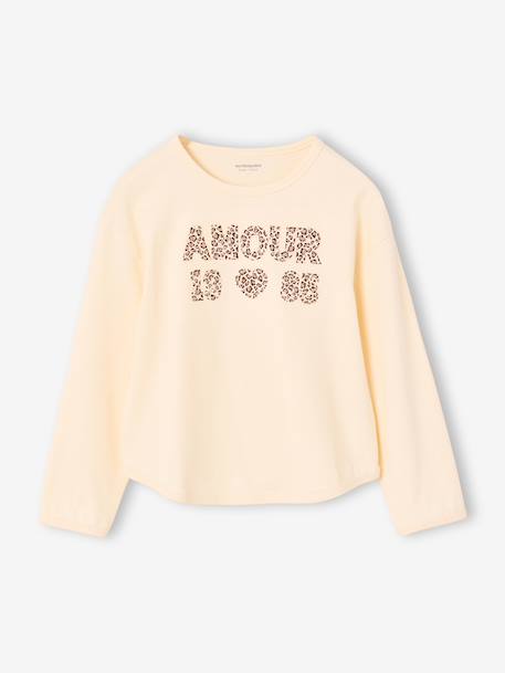 Long-sleeved T-shirt for girls ecru+mauve 