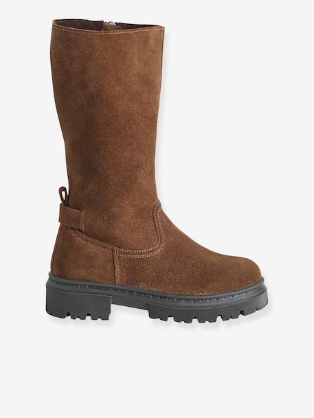 Leather zip-up boots for girls brown 
