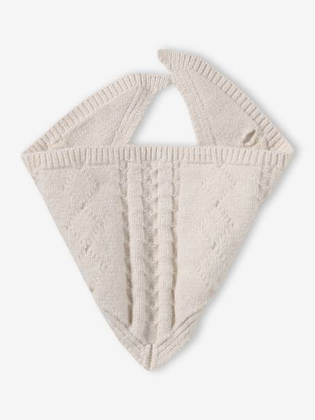Knitted hat, mittens and bandana set for baby ecru 