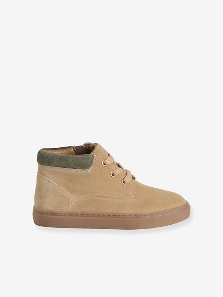 High-Top Leather Trainers with Laces, for Boys beige+navy blue 