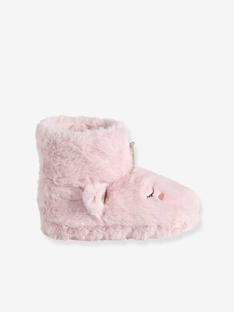 Faux fur high-top slippers for children printed beige+rose 