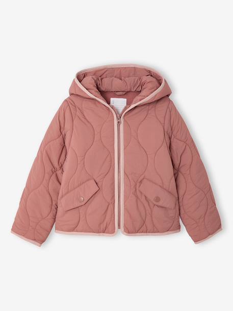 Lightweight puffer jacket for girls dusky pink+vanilla 