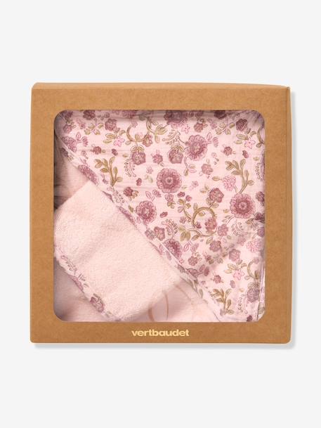 Hooded towel and mitt by LATIKA printed pink 