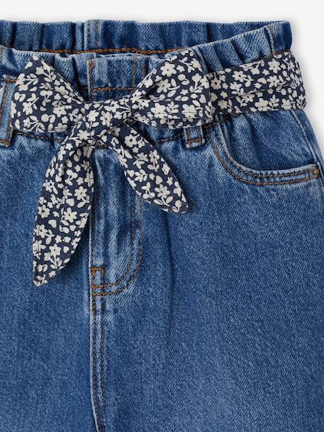 Wide-leg paperbag jeans for girls deep blue+medium blue 