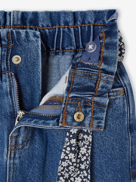 Wide-leg paperbag jeans for girls deep blue+medium blue 
