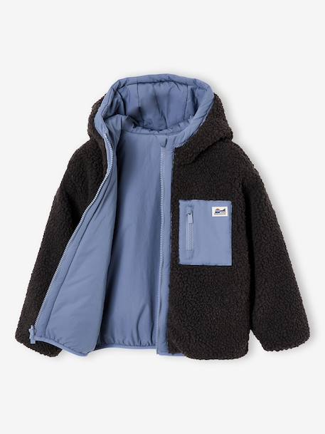 Reversible hooded jacket for boys fir green+grey blue 