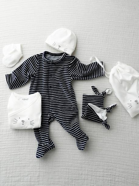 5-Piece Newborn Kit & Striped Bag, Cat Dark Blue 