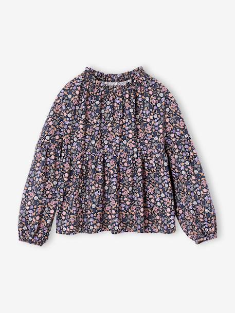 Printed blouse for girls anthracite+vanilla 