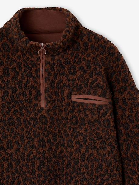 Sherpa sweatshirt with zipped high neck for girls chocolate 