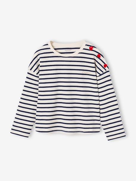 Striped long-sleeved T-shirt for girls mauve+navy blue+sweet pink 