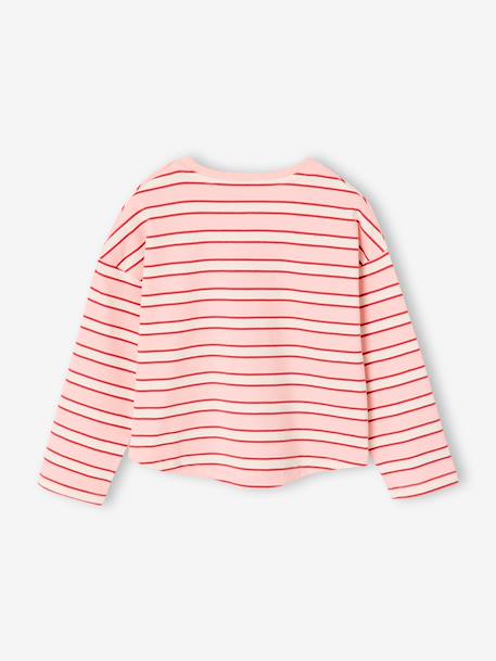 Striped long-sleeved T-shirt for girls mauve+navy blue+sweet pink 