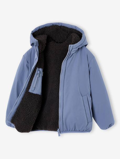 Reversible hooded jacket for boys fir green+grey blue 