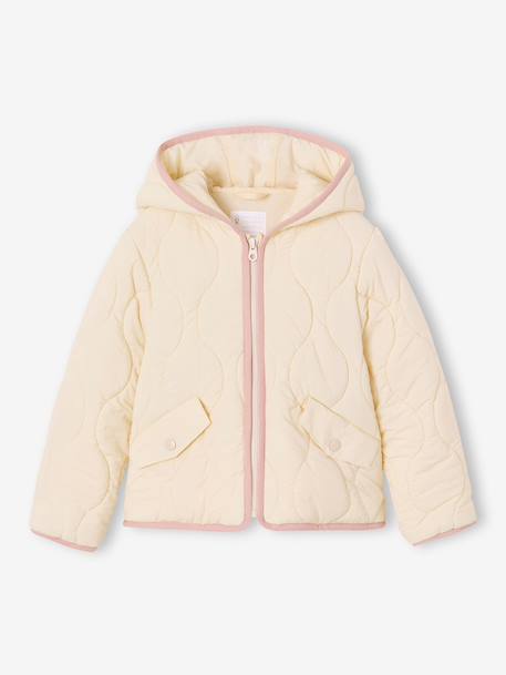 Lightweight puffer jacket for girls dusky pink+vanilla 