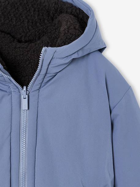 Reversible hooded jacket for boys fir green+grey blue 