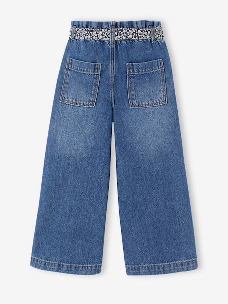 Wide-leg paperbag jeans for girls deep blue+medium blue 