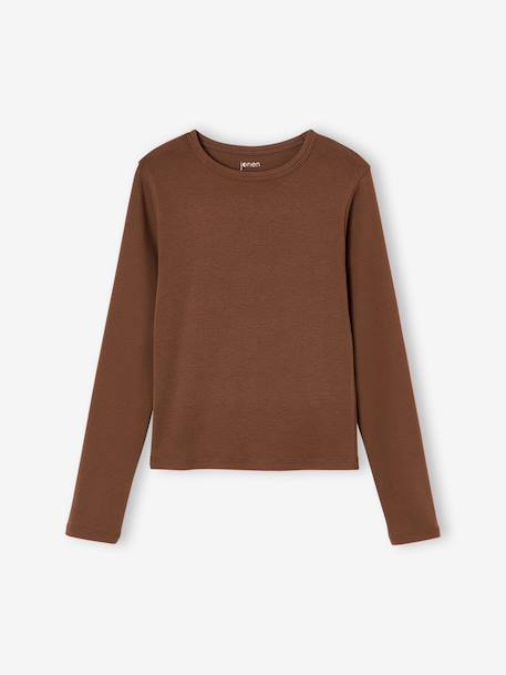 Pack of 2 cropped long-sleeved T-shirts for girls black+chocolate 