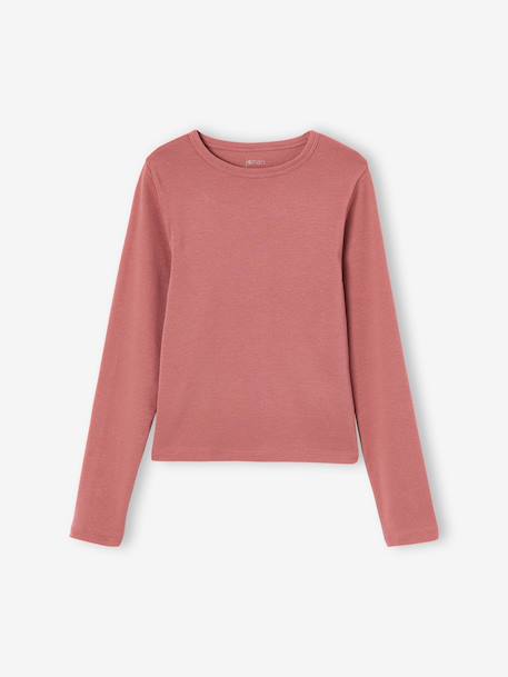 Pack of 2 cropped long-sleeved T-shirts for girls black+chocolate 