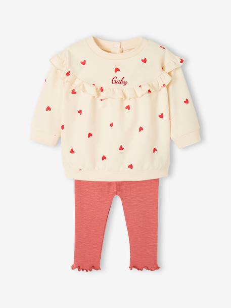 Ruffled Sweatshirt + Leggings Combo for Babies ecru+rose 