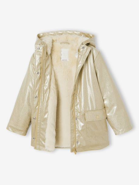 Glittered waxed coat for girls gold 