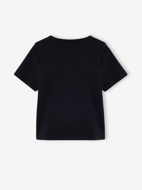 Cropped short-sleeved T-shirt for girls black+ink blue 