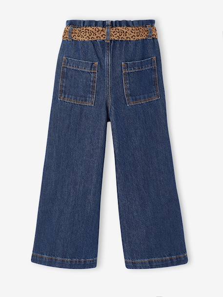Wide-leg paperbag jeans for girls deep blue+medium blue 