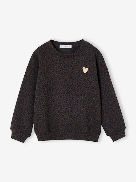Leopard Sweatshirt for Girls, Mother/Daughter Capsule Capsule, ENVIE DE FRAISE beige+dark grey 