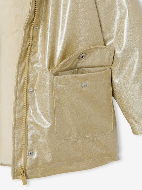 Glittered waxed coat for girls gold 