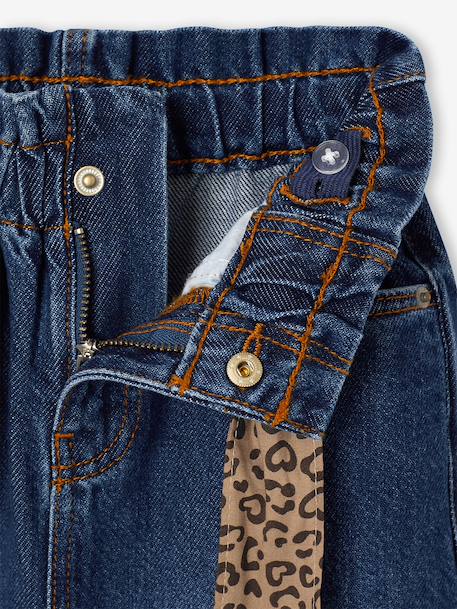 Wide-leg paperbag jeans for girls deep blue+medium blue 